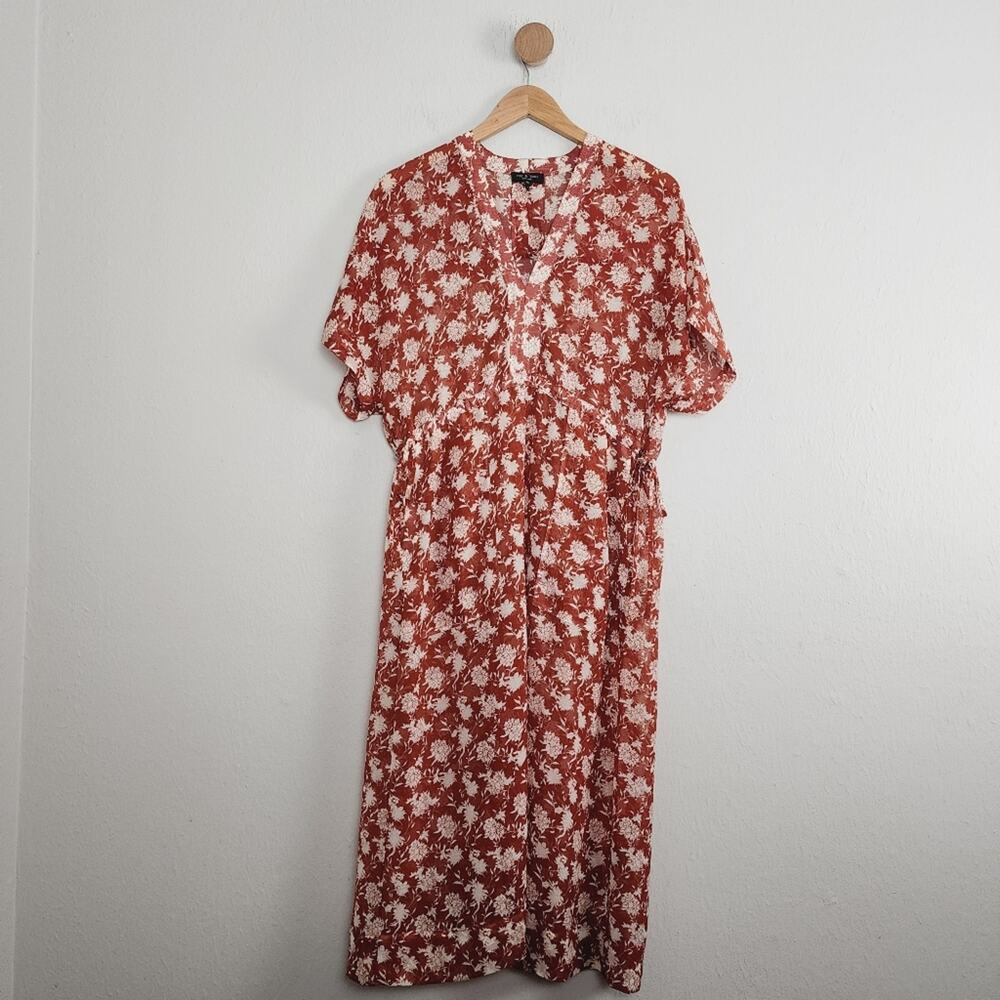 Rag & Bone Elysse Sheer Floral Midi Chiffon Dress Orange Boho Resort Wear XS - Picture 4 of 13